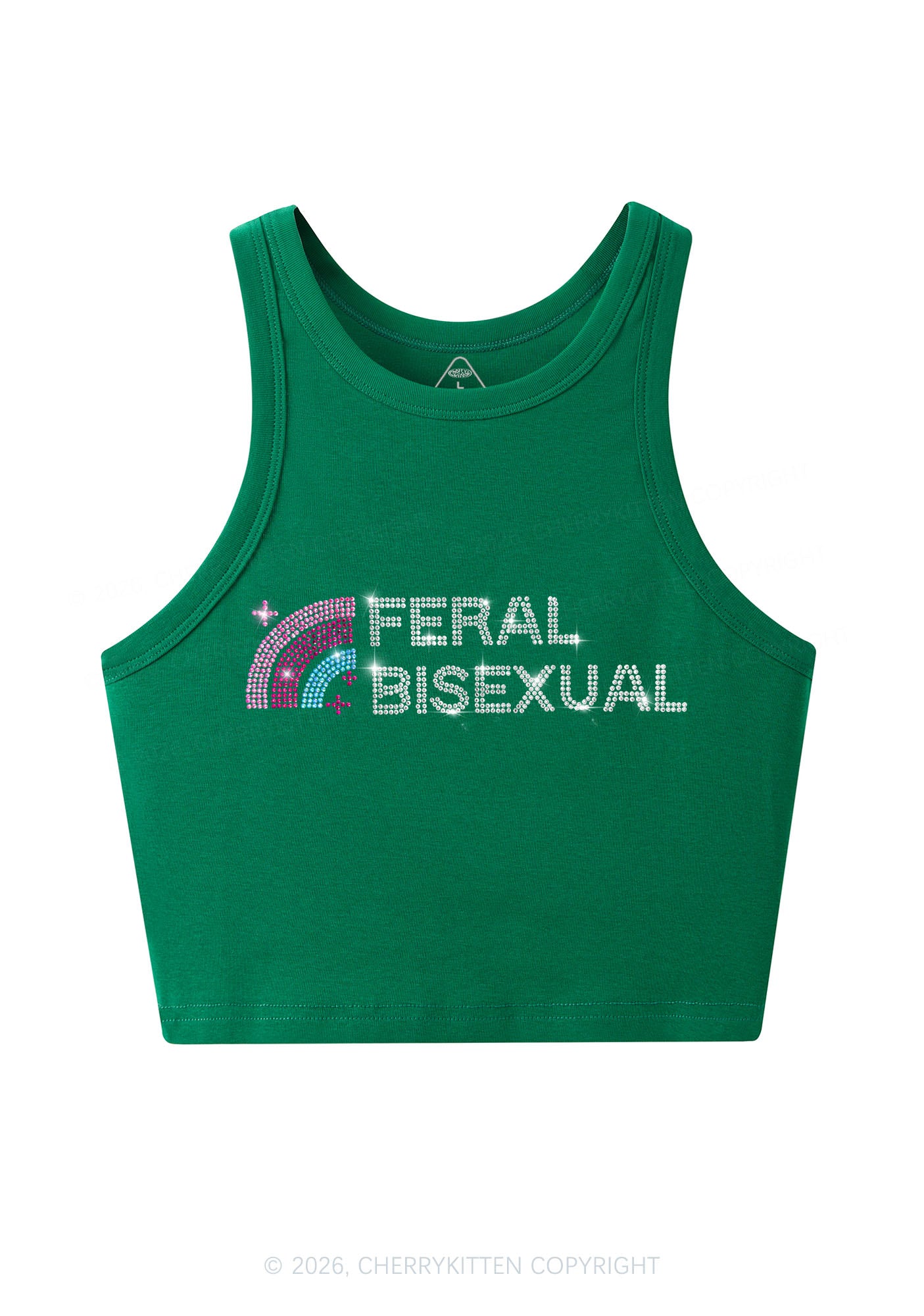 Rhinestone Feral Bisexual Pride Y2K Crop Tank Top Cherrykitten