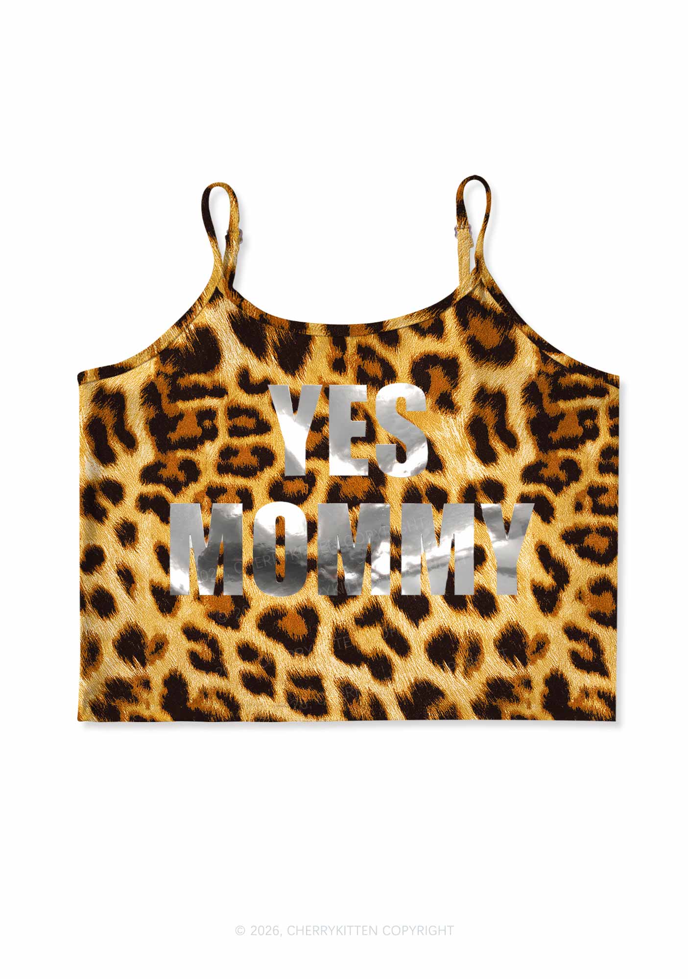 Yes Mommy Silver Foil Printed Y2K Brown Leopard Print Cami Crop Top Cherrykitten