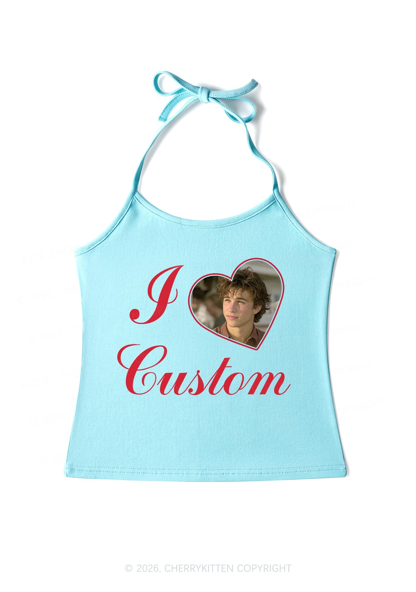 I Love Custom Photo Valentine's Day Y2K Halter Neck Cami Cherrykitten
