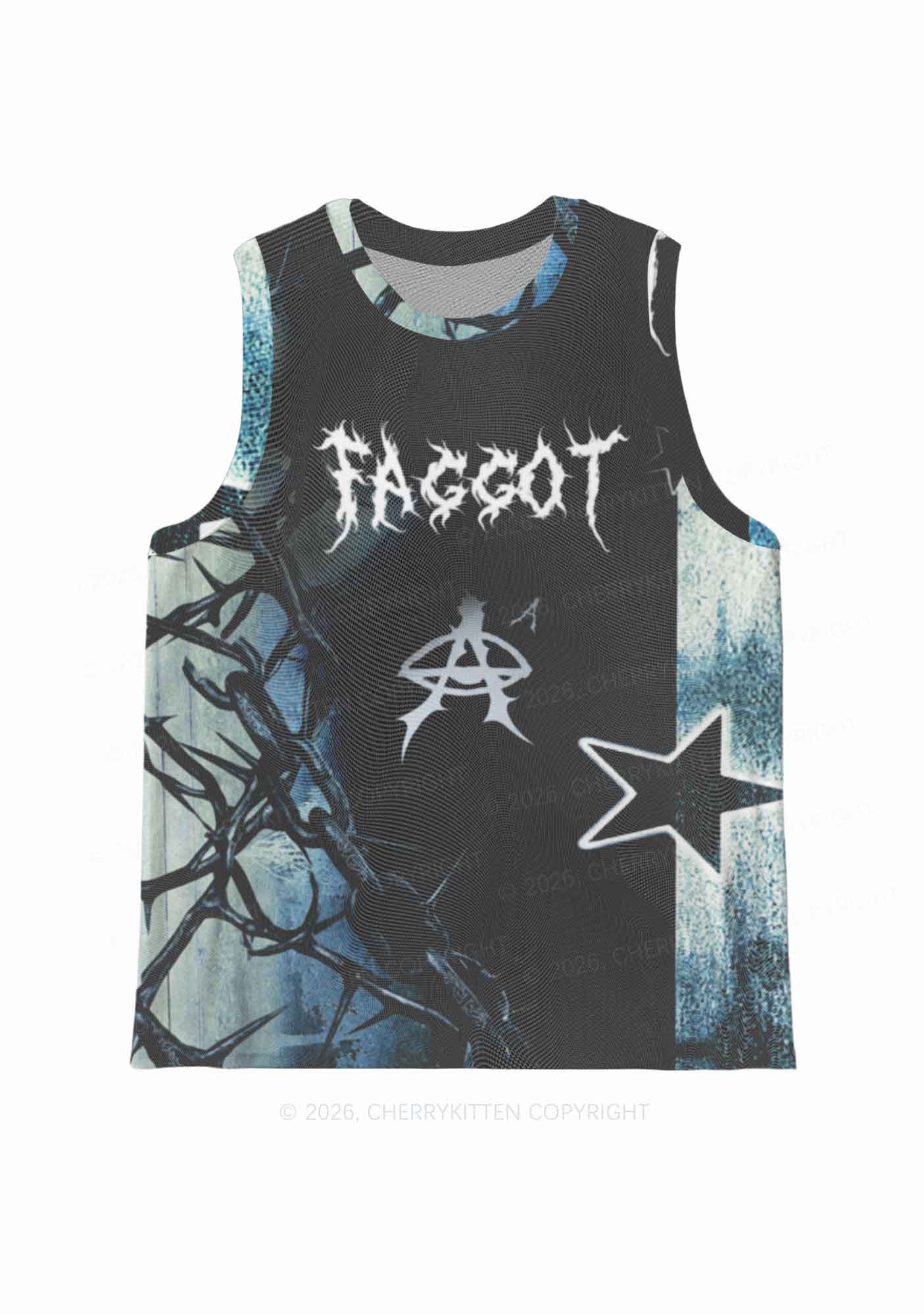 Black Thorn Faggot Pride Y2K Mesh Muscle Tank Cherrykitten