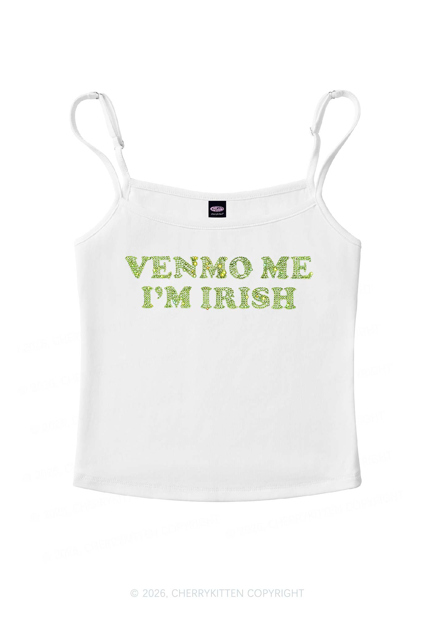 Rhinestone Venmo Me Im Irish St Patricks Y2K Spaghetti Strap Cami Cherrykitten