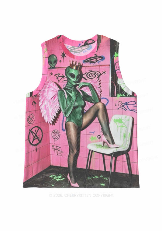 Alien Angel Graffiti Wall Y2K Mesh Muscle Tank Cherrykitten