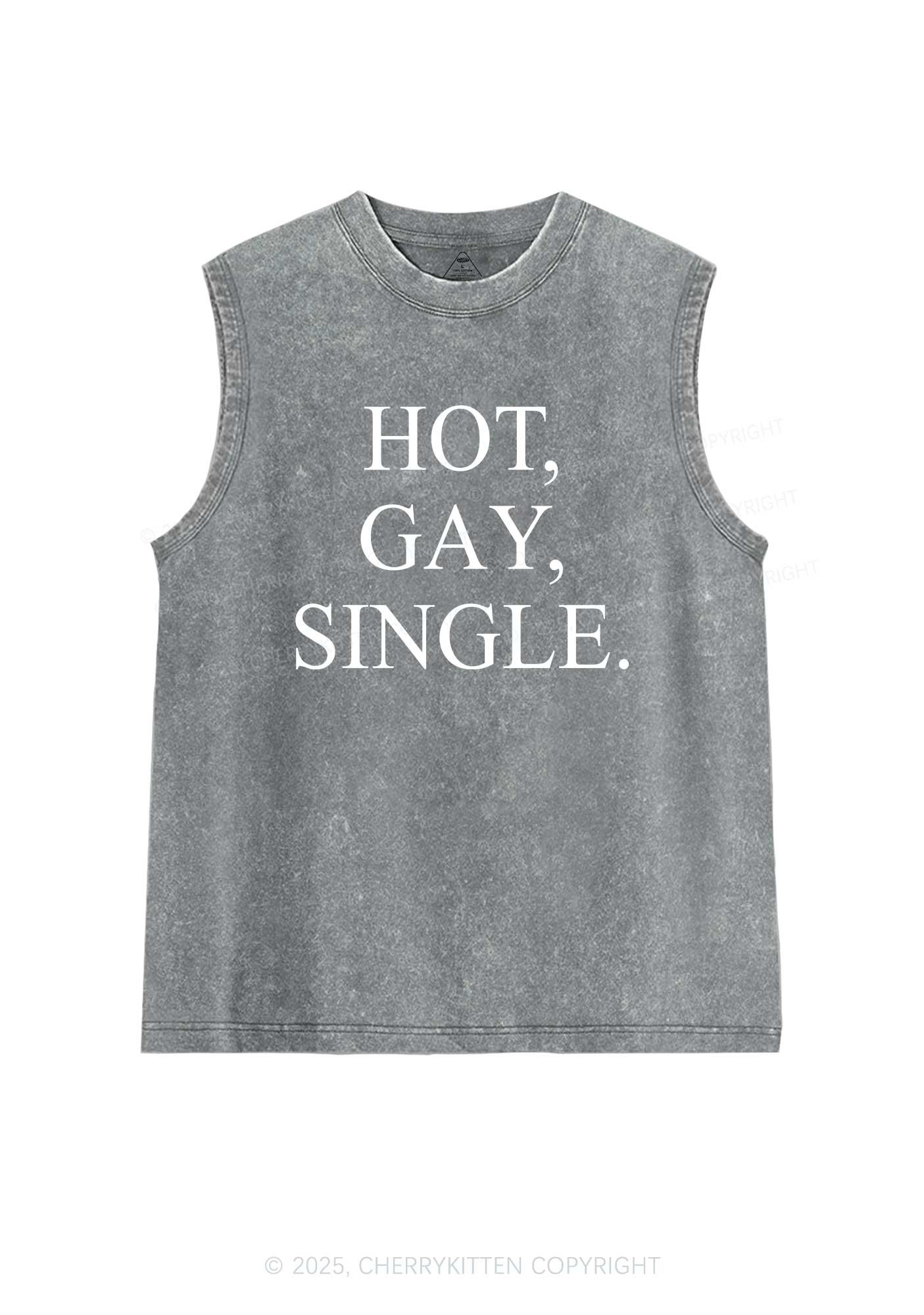 Hot Gay Single Pride Y2K Washed Muscle Tank Cherrykitten