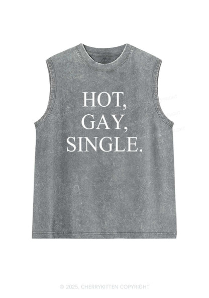 Hot Gay Single Pride Y2K Washed Muscle Tank Cherrykitten