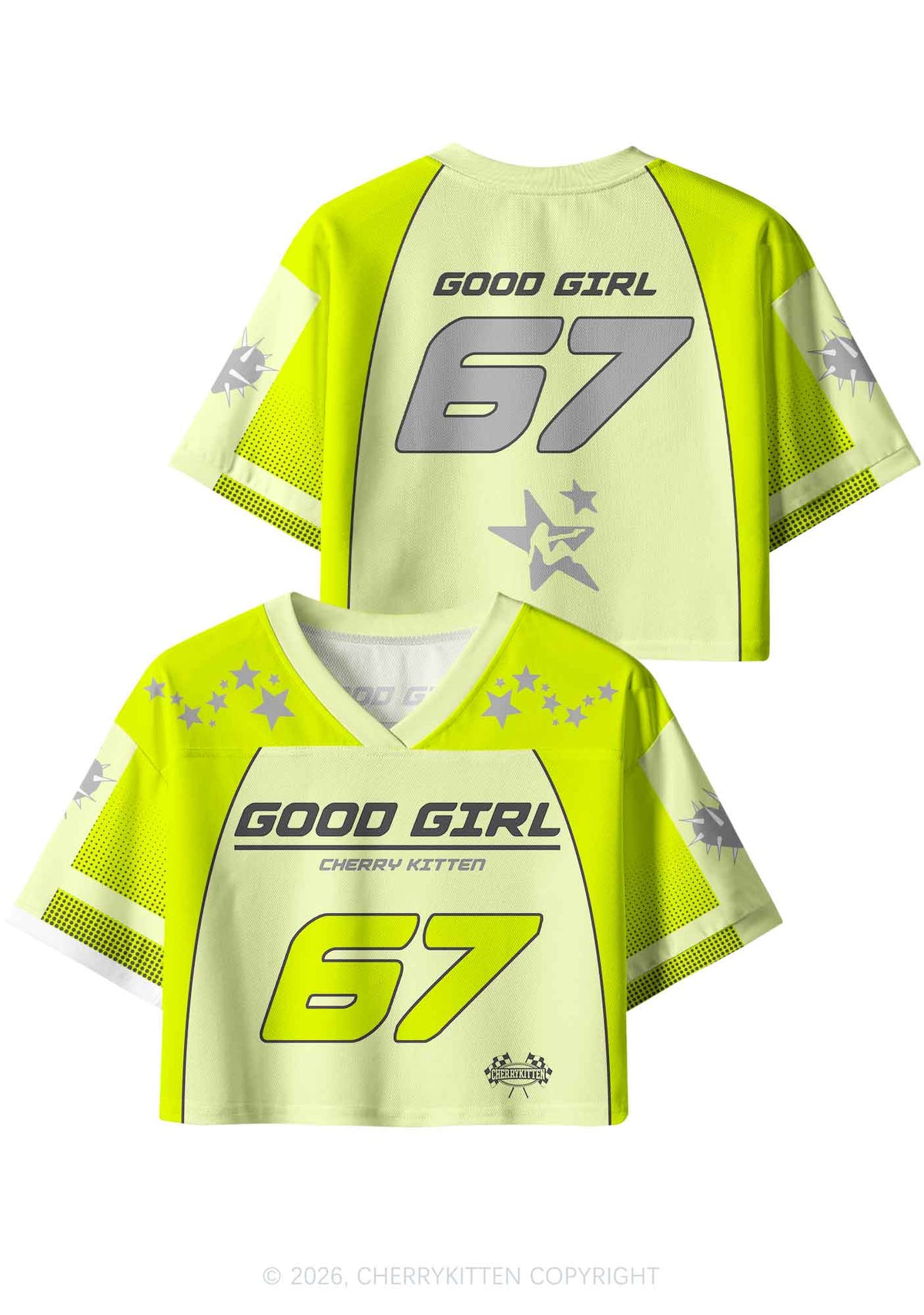 Lime Green Good Girl Y2K Crop Sport Jersey Shirts Cherrykitten