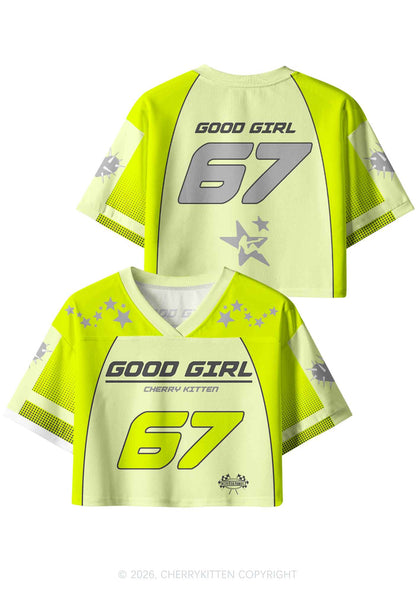 Lime Green Good Girl Y2K Crop Sport Jersey Shirts Cherrykitten