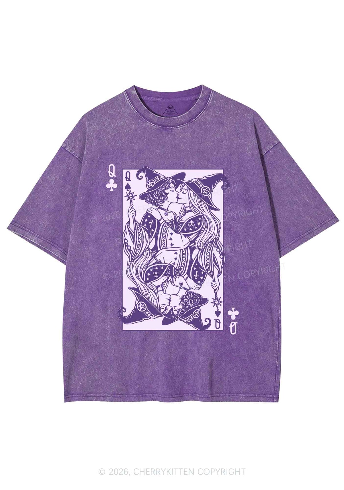 Halloween Witches Queen Kiss Y2K Shirts Washed Tee Cherrykitten