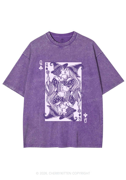 Halloween Witches Queen Kiss Y2K Shirts Washed Tee Cherrykitten