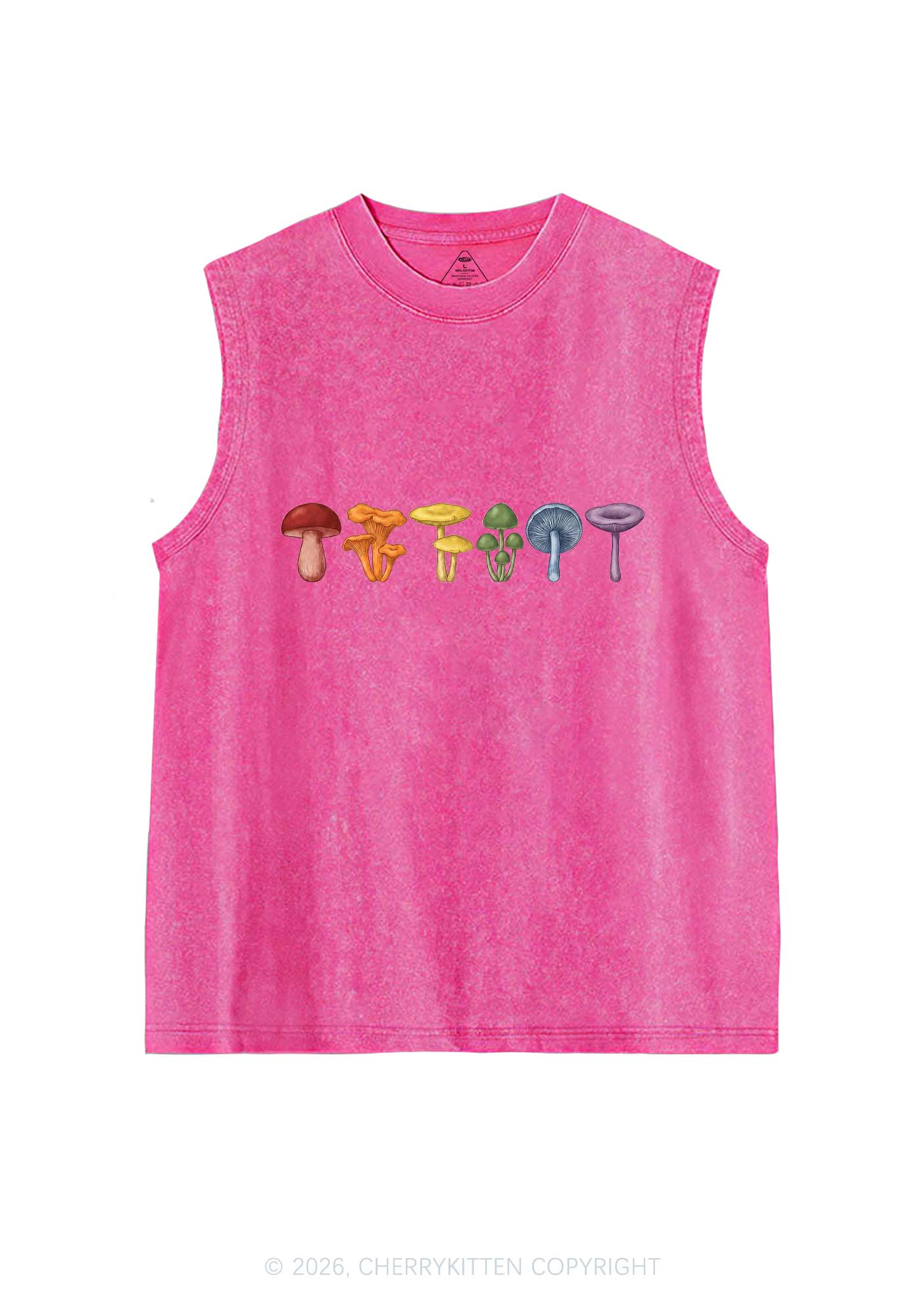Rainbow Mushroom Pride Y2K Washed Muscle Tank Cherrykitten