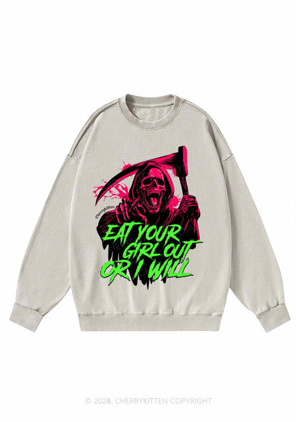 Hallowen Ghost Eat Your Girl Out Y2K Washed Sweatshirts Cherrykitten