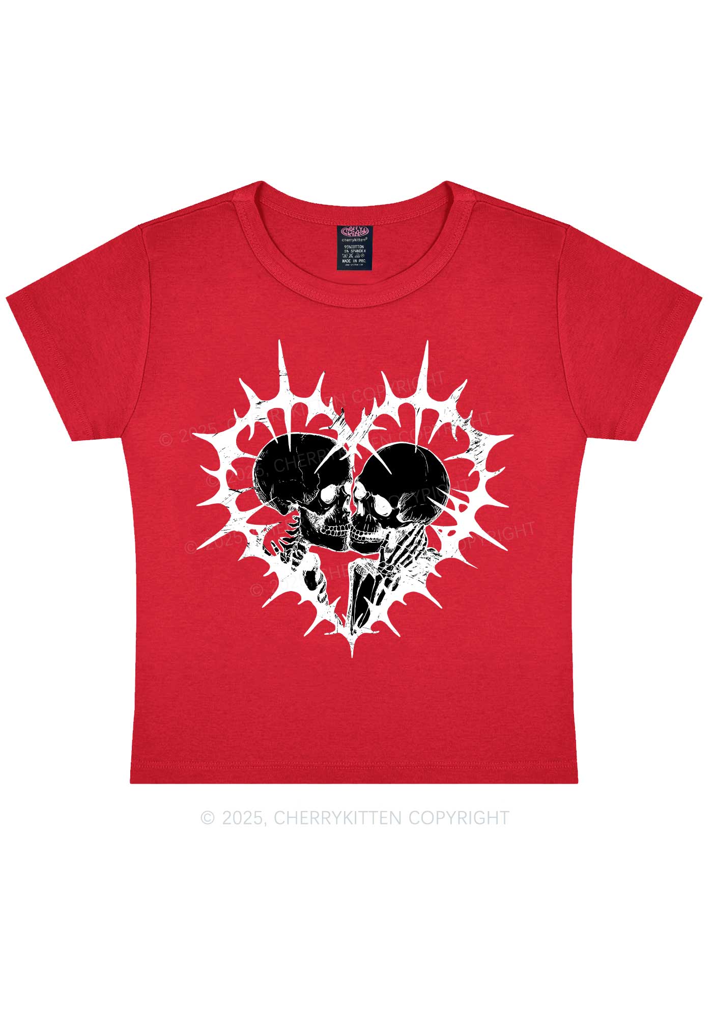 Spiked Heart Skulls Valentine's Day Y2K Baby Tee Cherrykitten