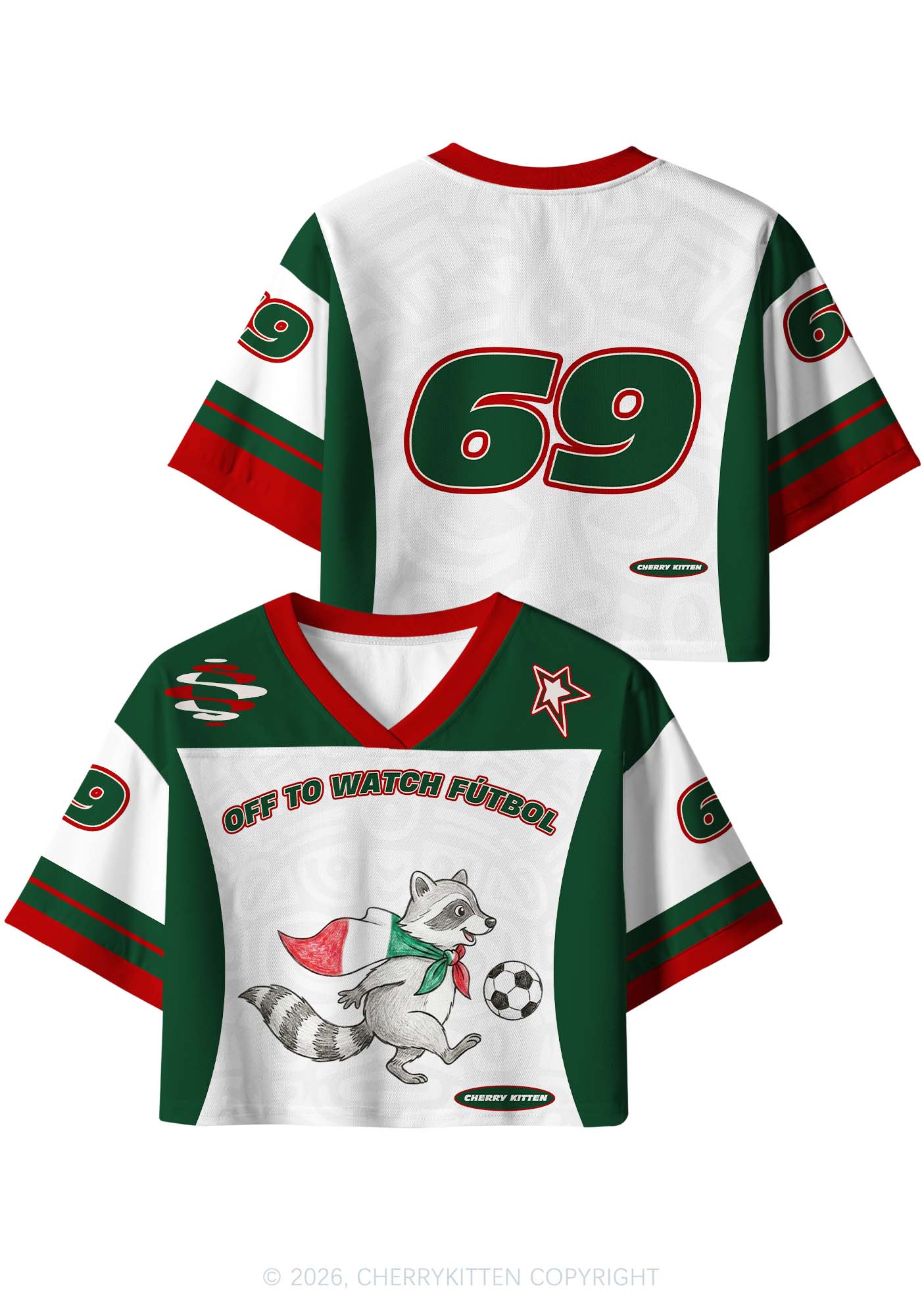 Custom Off To Watch Futbol Raccoon Y2K Crop Sport Jersey Shirts Cherrykitten