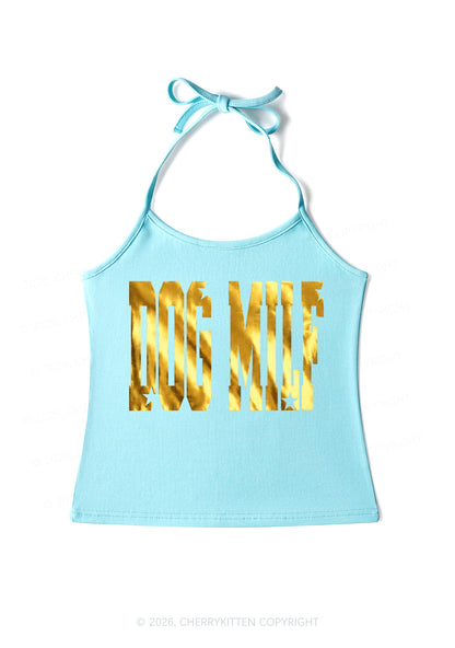 Dog Mxxf Silver Foil Printed Y2K Halter Neck Cami Cherrykitten