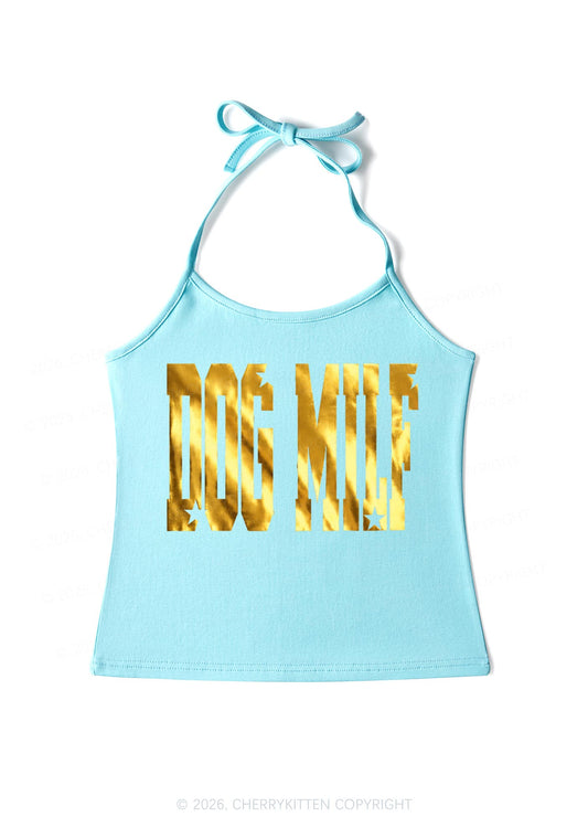 Dog Mxxf Silver Foil Printed Y2K Halter Neck Cami Cherrykitten