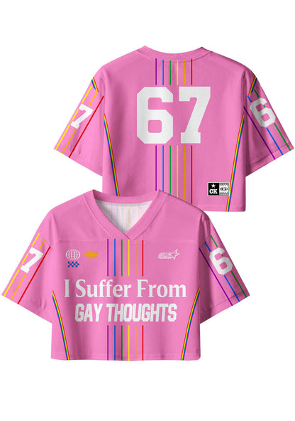 Pink I Suffer From Gay Thoughts Pride Y2K Crop Sport Jersey Shirts Cherrykitten
