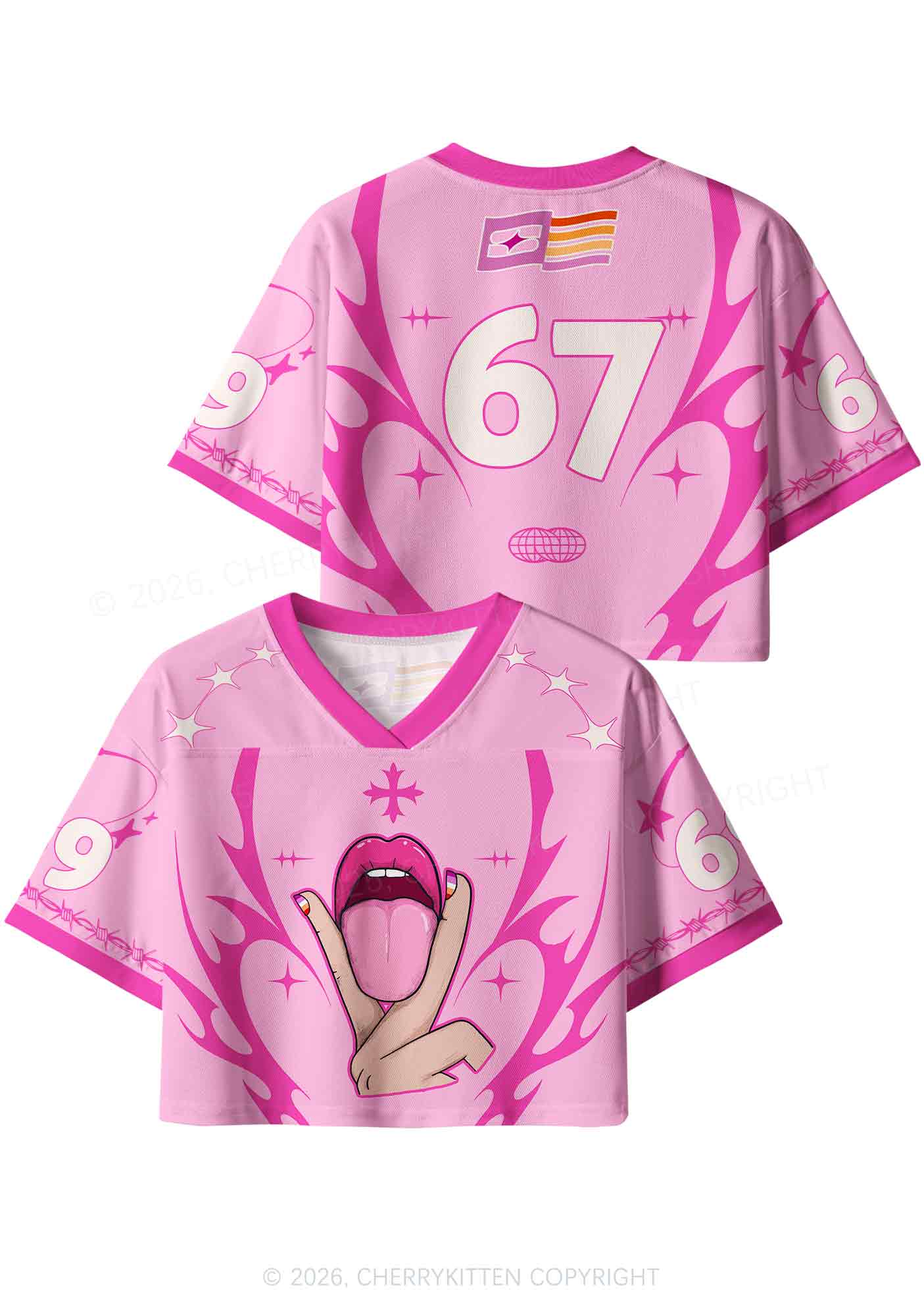 Lesbian Kissing Pride Y2K Crop Sport Jersey Shirts Cherrykitten