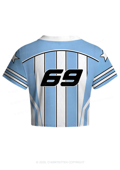 Custom Blue White Stripes Y2K Crop Football Jersey Shirts Cherrykitten
