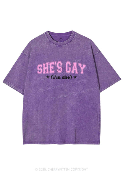 She Is Gay Y2K Shirts Washed Tee Cherrykitten