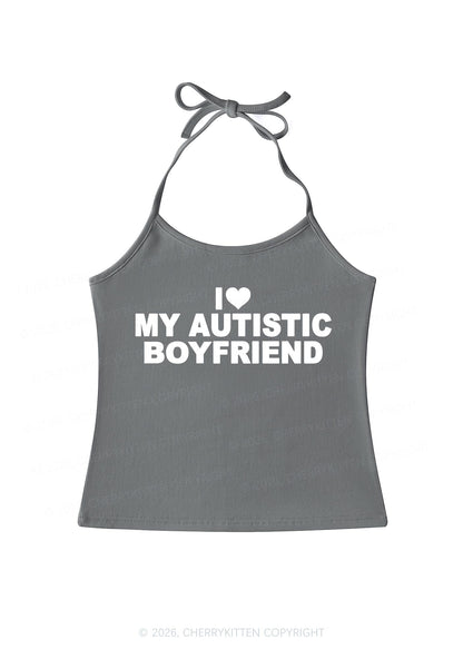 I Love My Autistic BF Valentine's Day Y2K Halter Neck Cami Cherrykitten