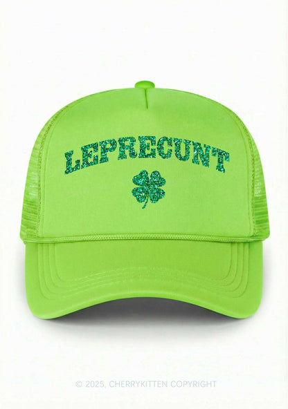 Glitter Leprecunt St Patricks Y2K Trucker Hat Cherrykitten