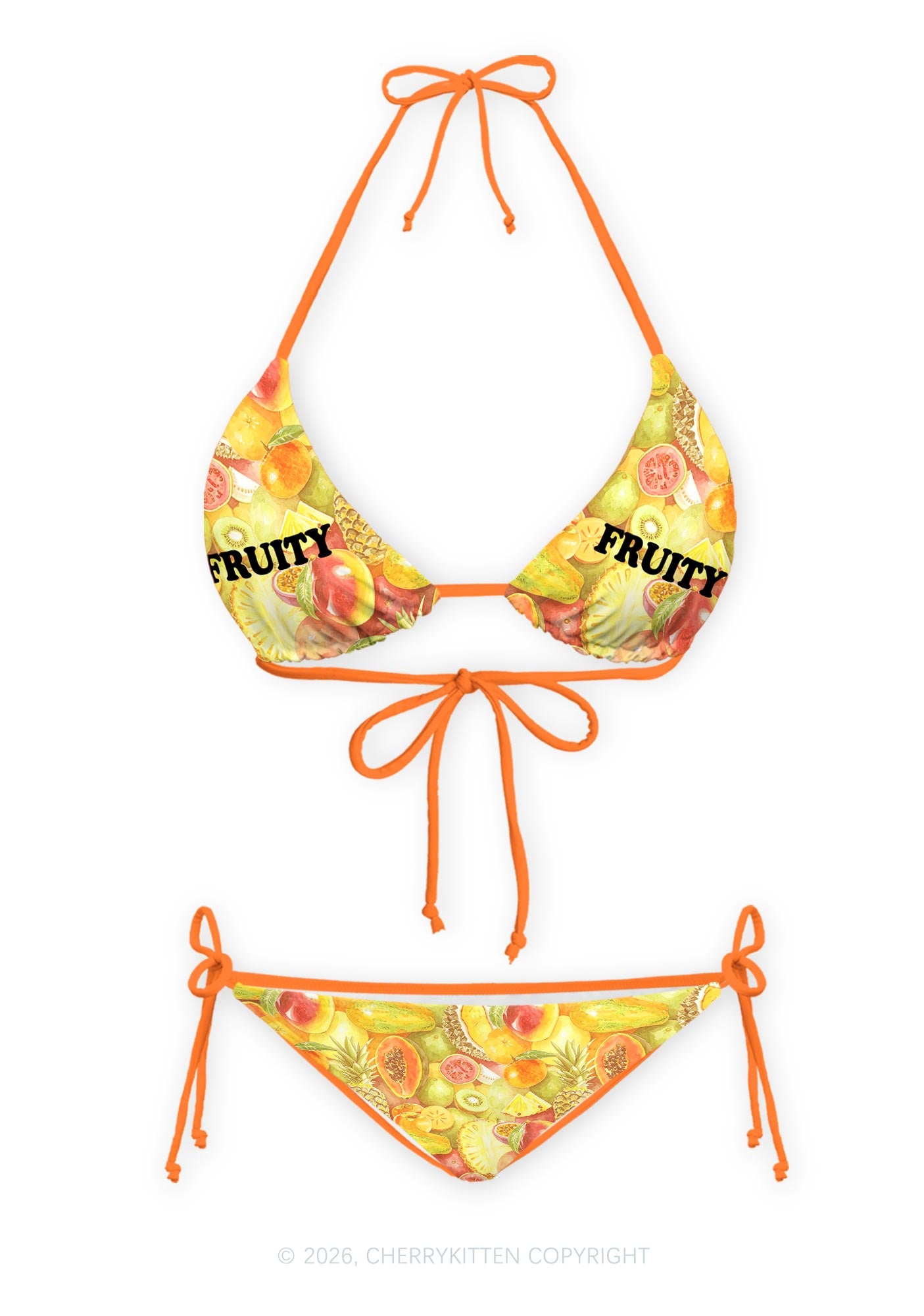 Orange Fruity Pride Y2K Print Bikini Set Cherrykitten