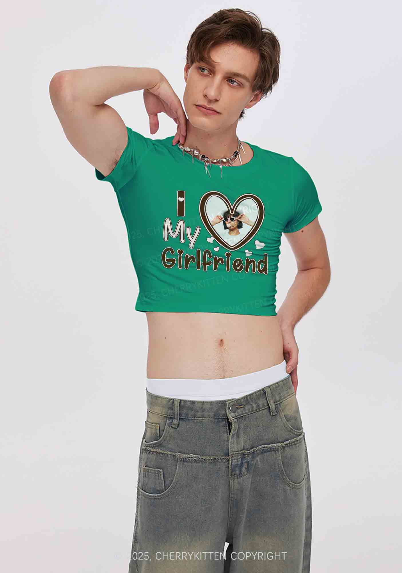 Custom BF GF Brown Heart Y2K Valentine's Day Baby Tee Cherrykitten