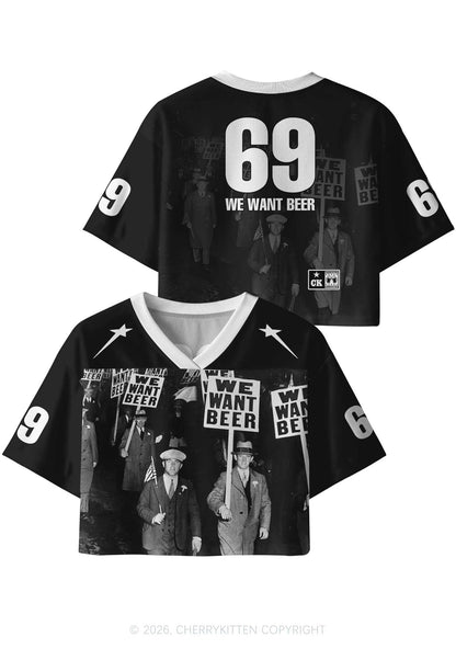 We Want Beer Y2K Crop Sport Jersey Shirts Cherrykitten
