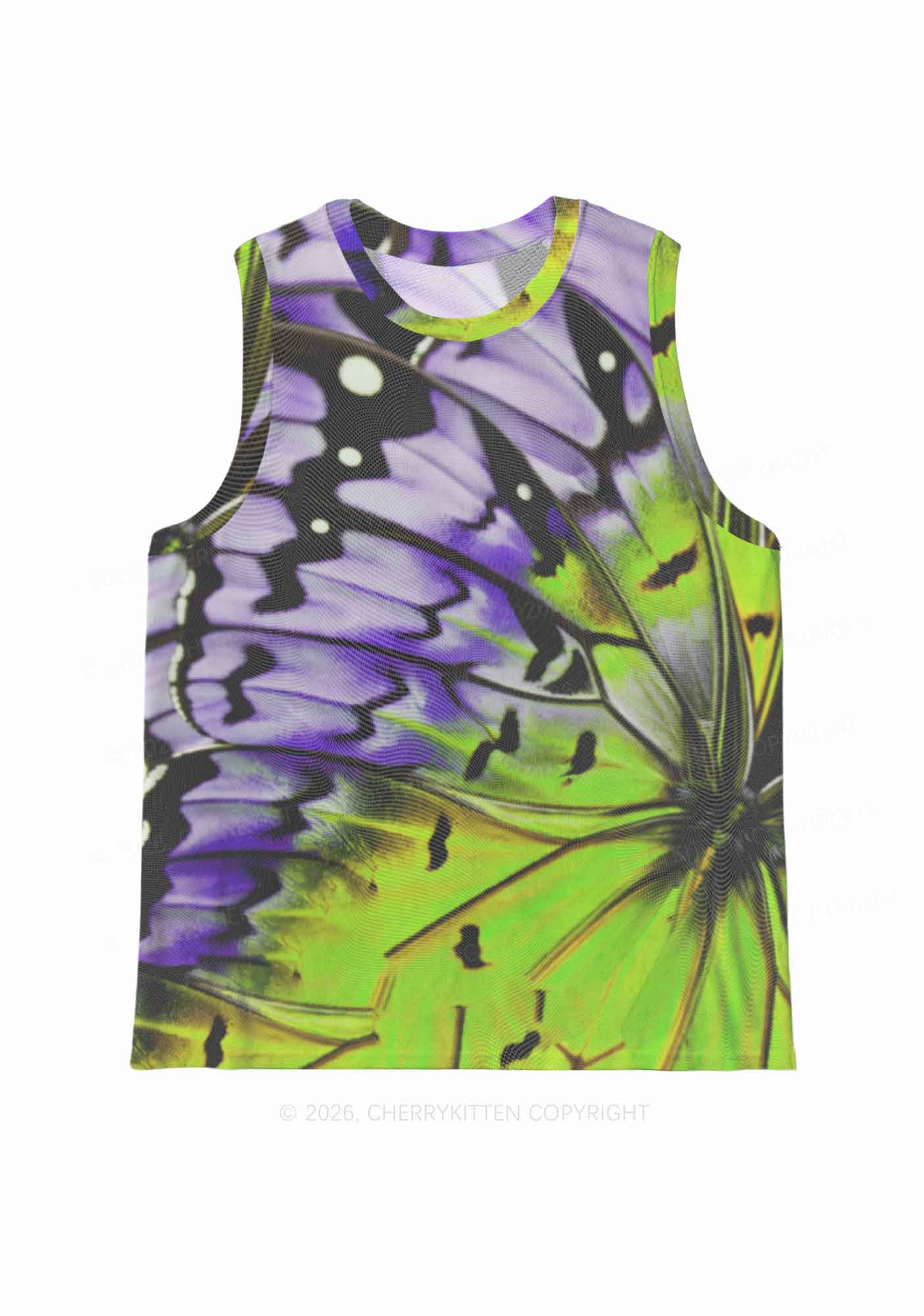 Purple Lime Butterfly Wing Y2K Mesh Muscle Tank Cherrykitten