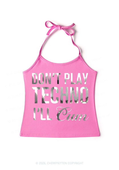 Dont Play Techno Silver Foil Printed Y2K Halter Neck Cami Cherrykitten
