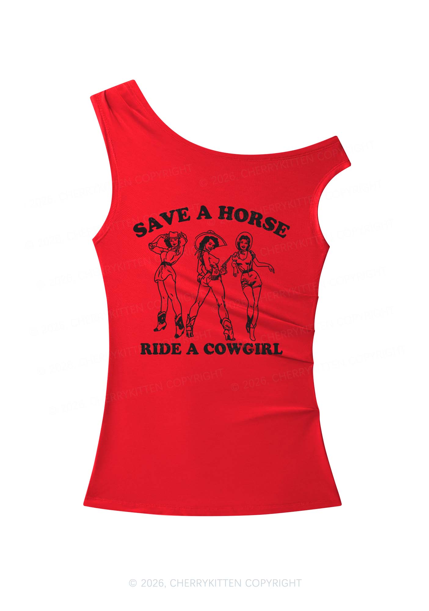 Ride A Cowgirl Y2K Off Shoulder Tank Top Cherrykitten