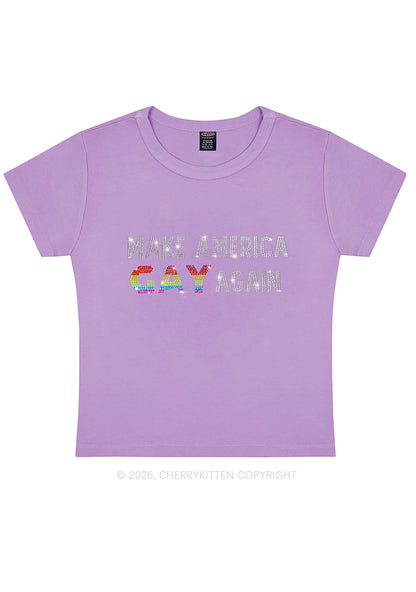 Rhinestone Make America Gay Again Pride Y2K Baby Tee Cherrykitten