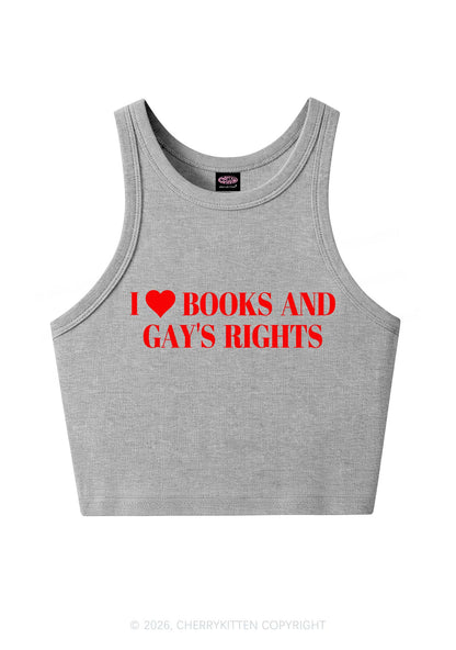 I Love Books And Gay Rights Pride Y2K Crop Tank Top Cherrykitten