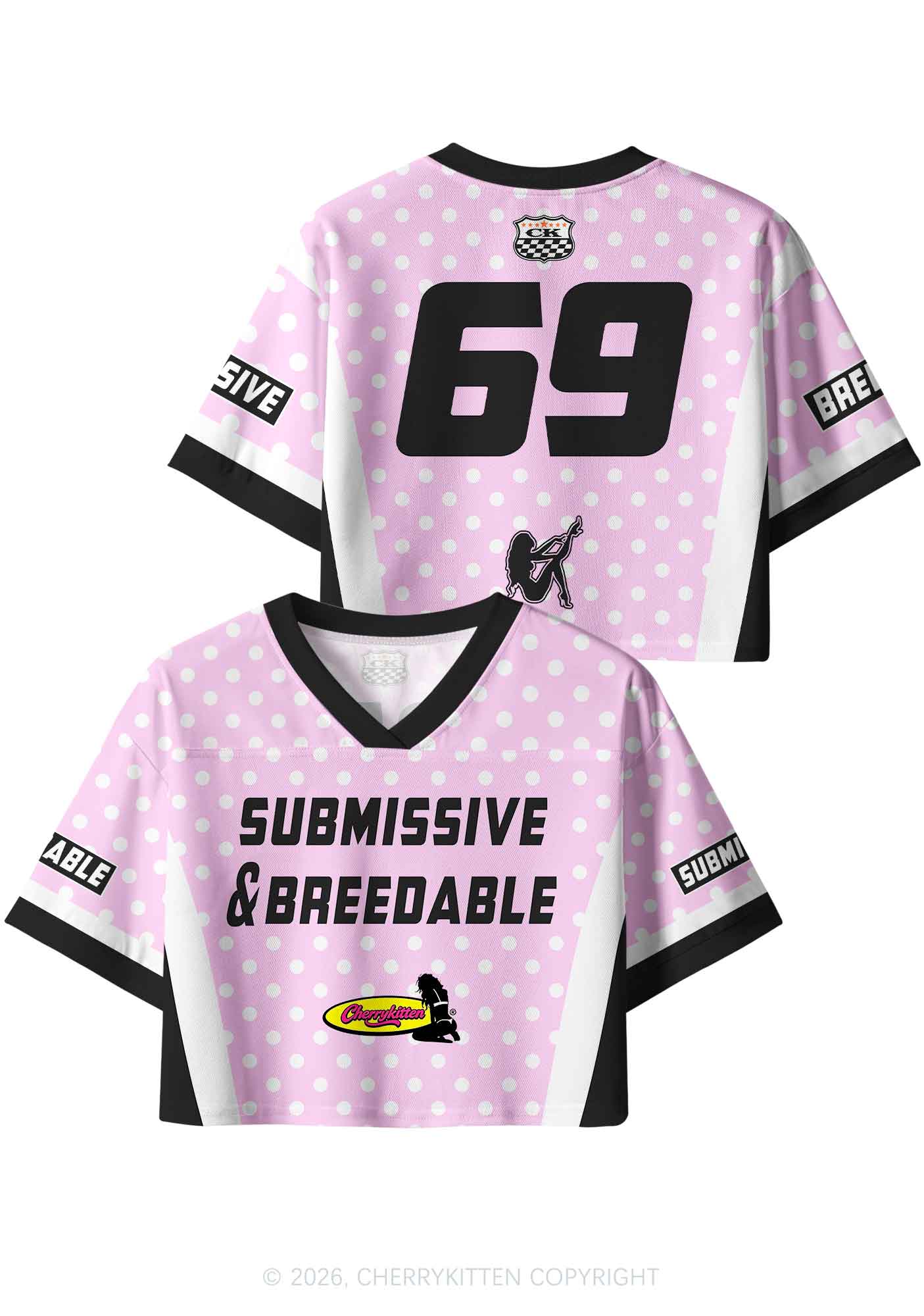 Submissive Breedable Pink Dots Y2K Crop Sport Jersey Shirts Cherrykitten