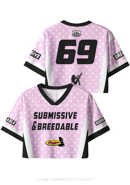 Submissive Breedable Pink Dots Y2K Crop Sport Jersey Shirts Cherrykitten