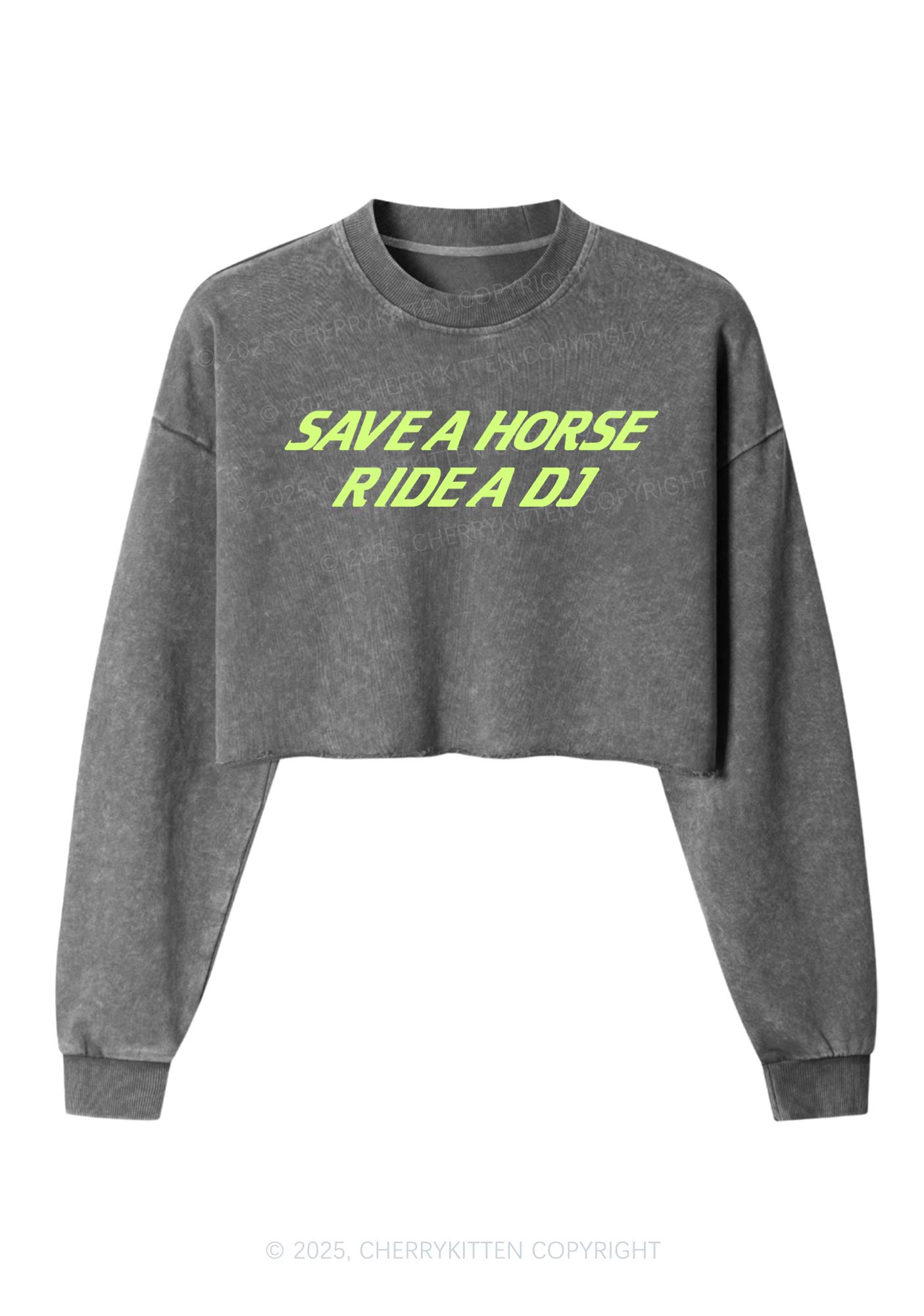 Ride A DJ Y2K Crop Washed Sweatshirts Cherrykitten
