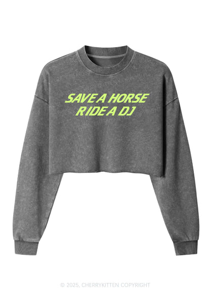 Ride A DJ Y2K Crop Washed Sweatshirts Cherrykitten