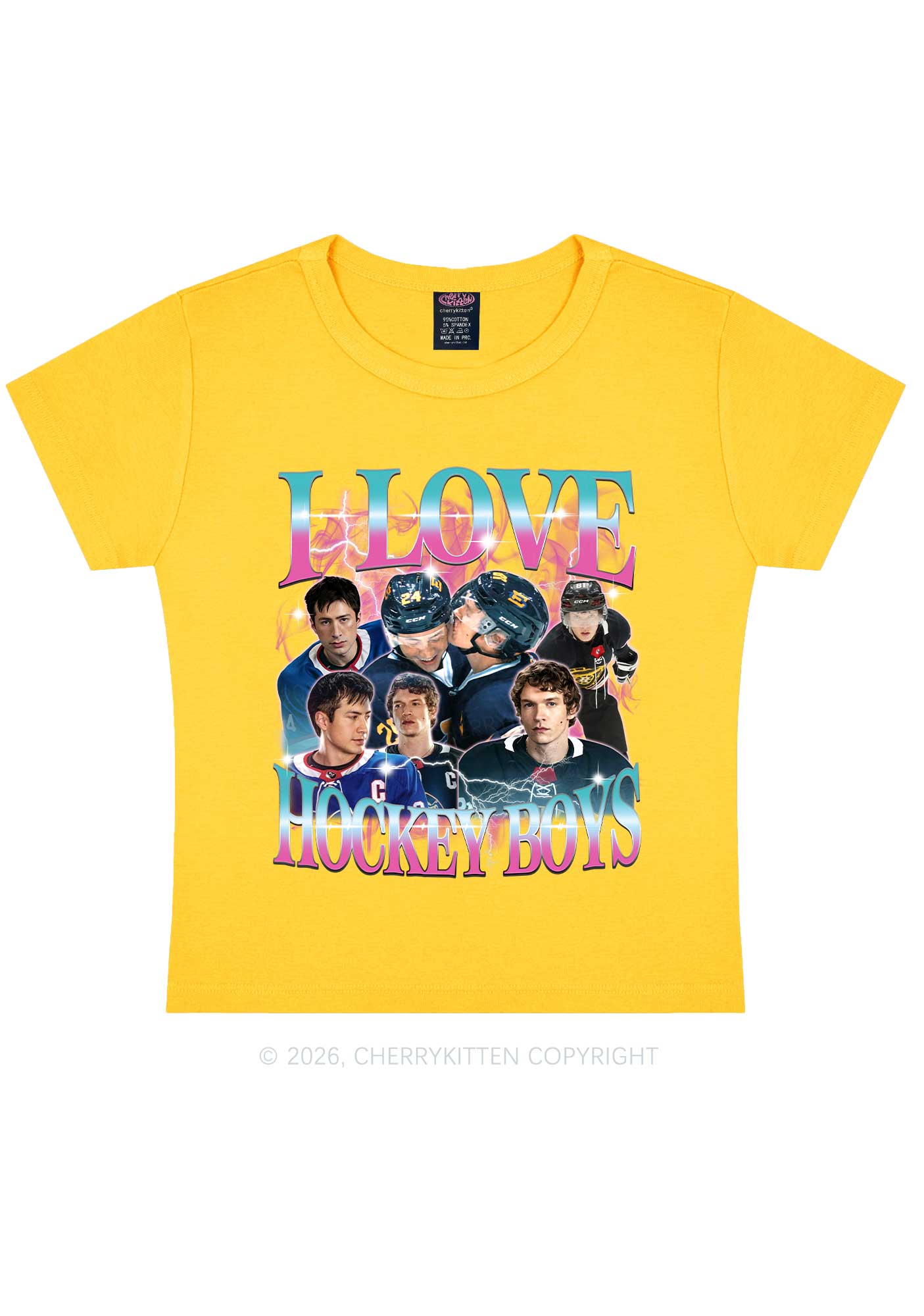 Pink Blue Gradient I Love Hockey Boys HR Y2K Baby Tee Cherrykitten