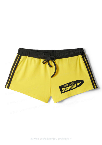 I Just Look Straight Pride Y2K Drawstring Mini Shorts Cherrykitten