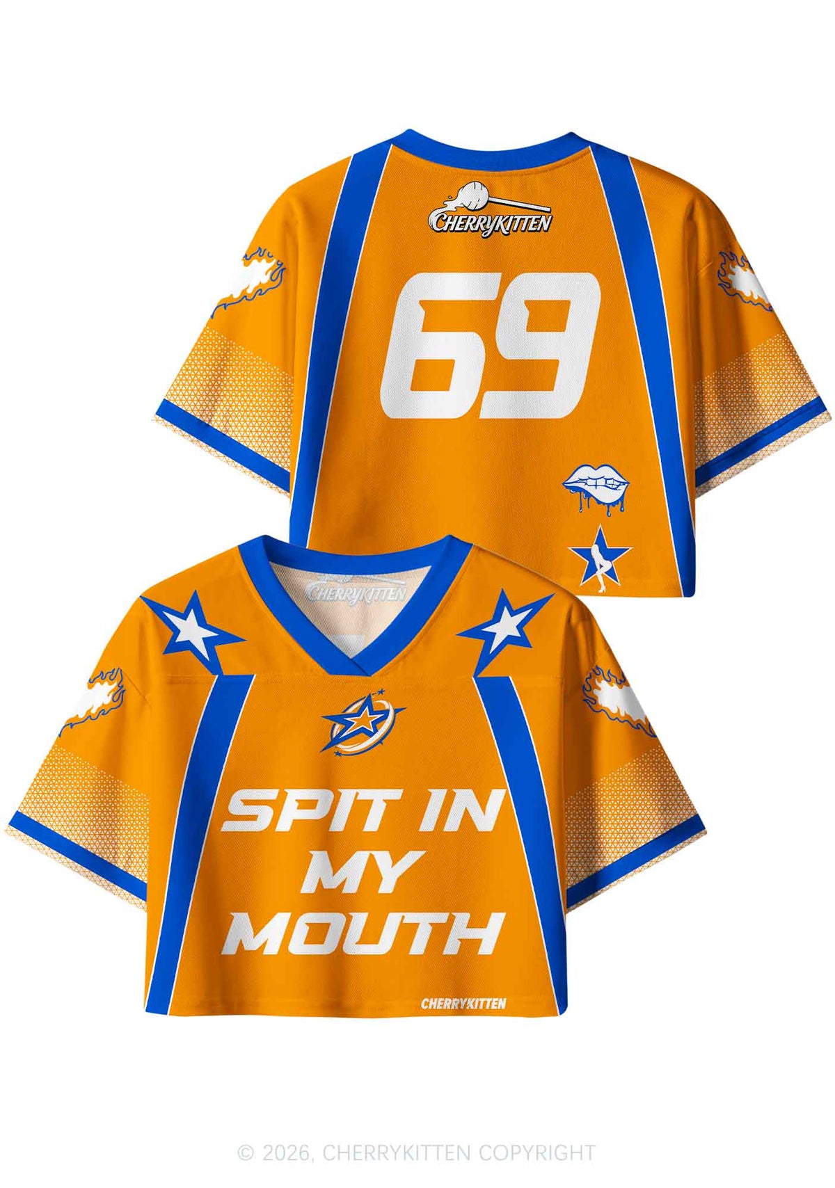 Orange Spit In My Mouth Y2K Crop Sport Jersey Shirts Cherrykitten