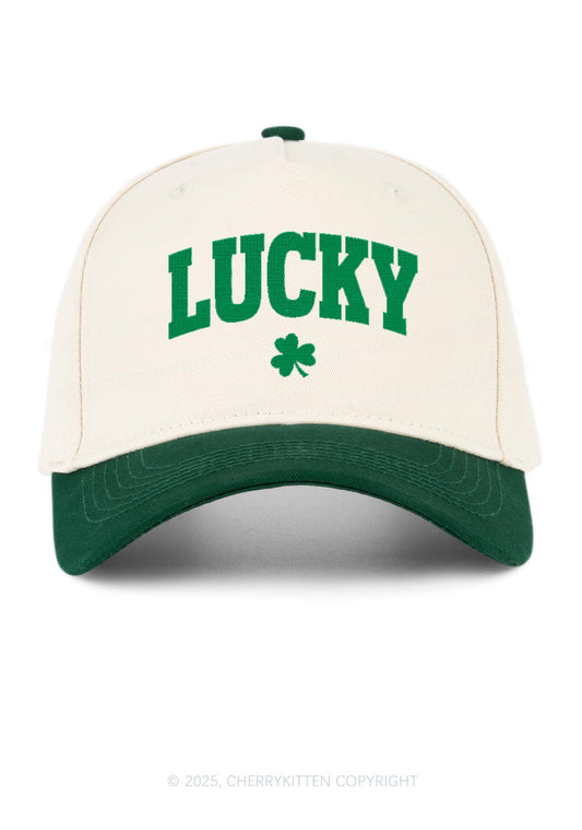 Embroidered Lucky Shamrock St Patricks Y2K Color Block Baseball Cap Cherrykitten