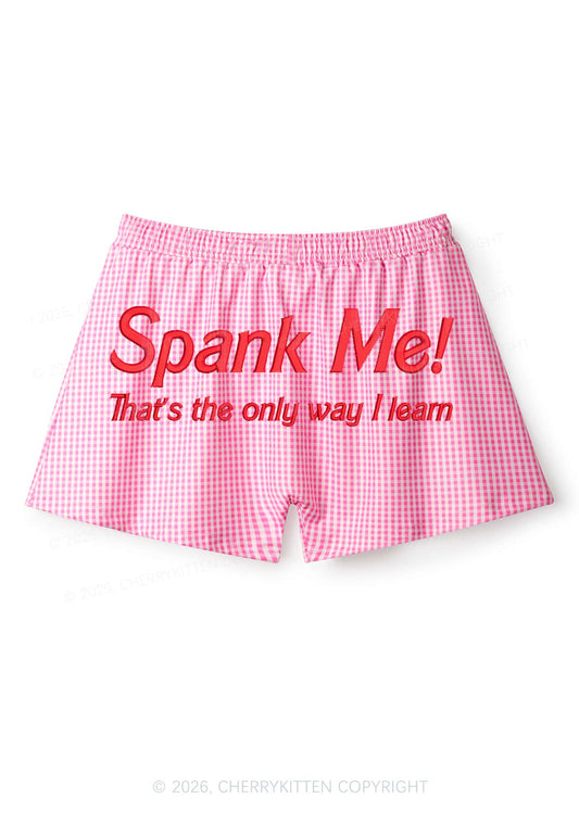 Embroidered Red Spank Me Y2K Pink Gingham Boxer Men Shorts Cherrykitten