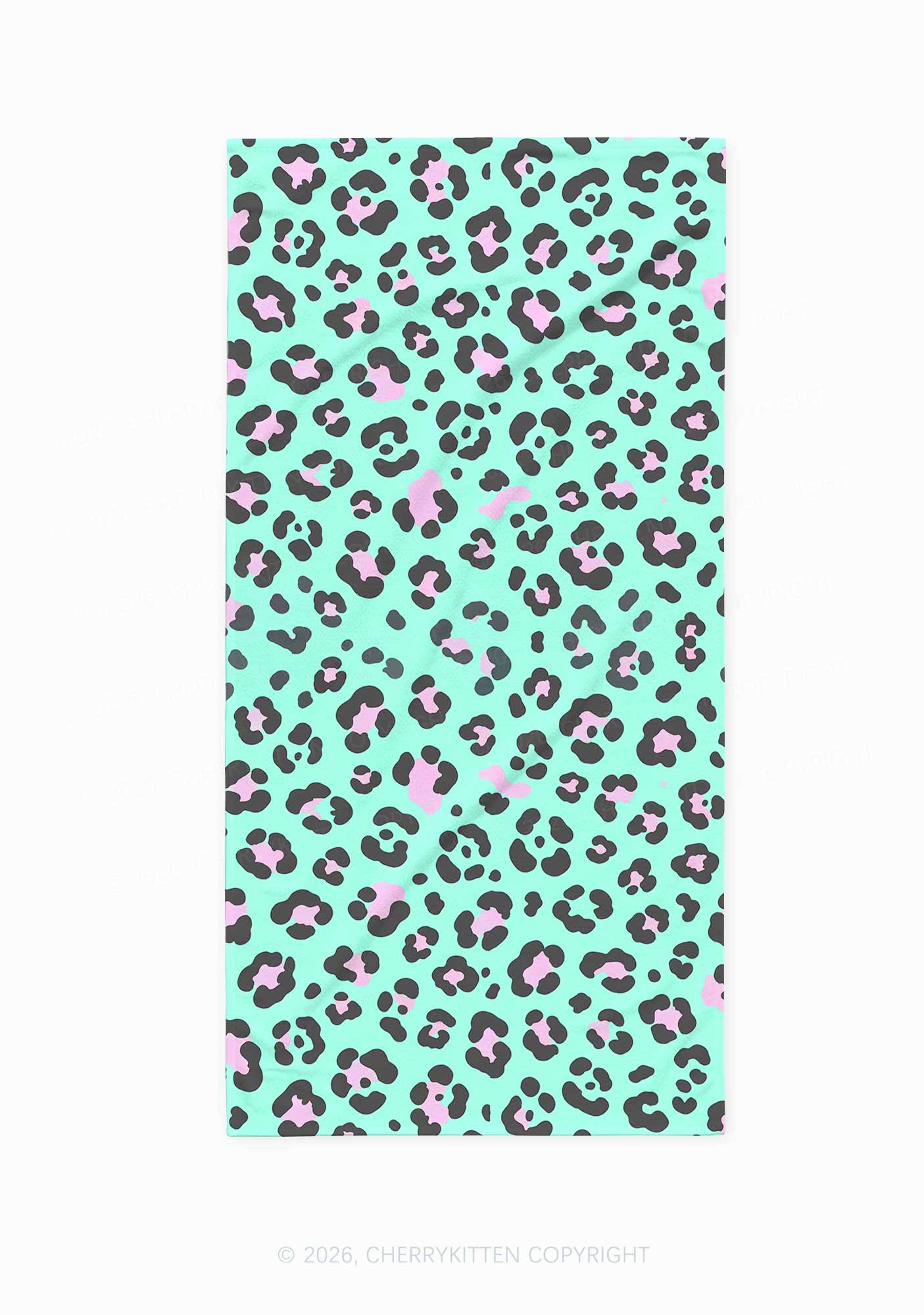 Mint Green Leopard Y2K Beach Towel Cherrykitten