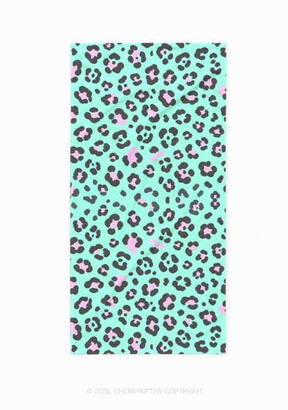 Mint Green Leopard Y2K Beach Towel Cherrykitten
