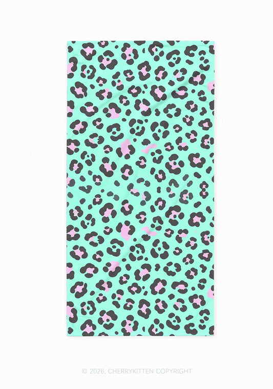 Mint Green Leopard Y2K Beach Towel Cherrykitten
