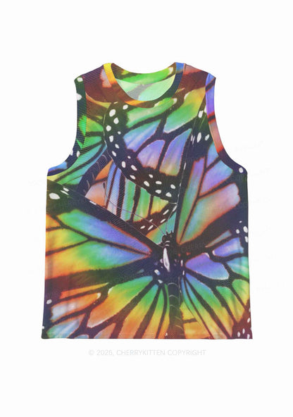 Rainbow Butterfly Y2K Mesh Muscle Tank Cherrykitten