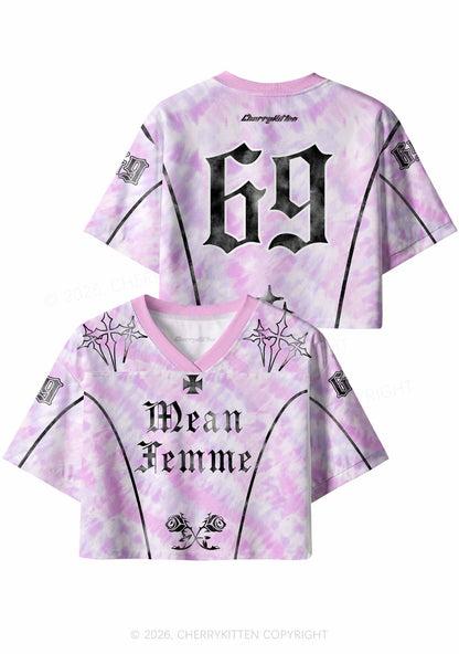 Mean Femme Pink Tie Dye Pride Y2K Crop Sport Jersey Shirts Cherrykitten