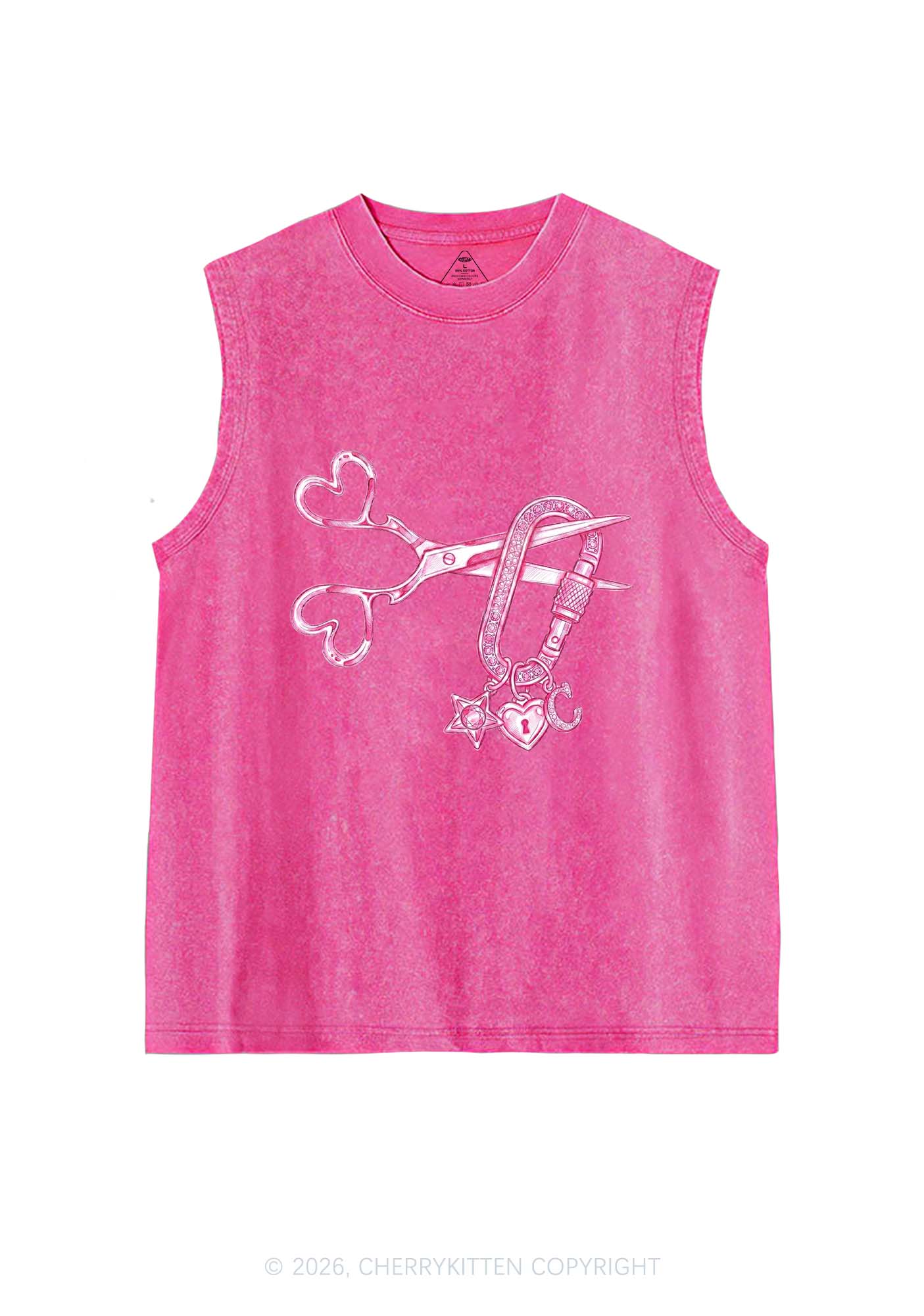 Pink Scissors Lock Charm Pride Y2K Washed Muscle Tank Cherrykitten