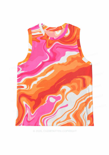 Lesbian Liquid Tie Dye Pride Y2K Mesh Muscle Tank Cherrykitten