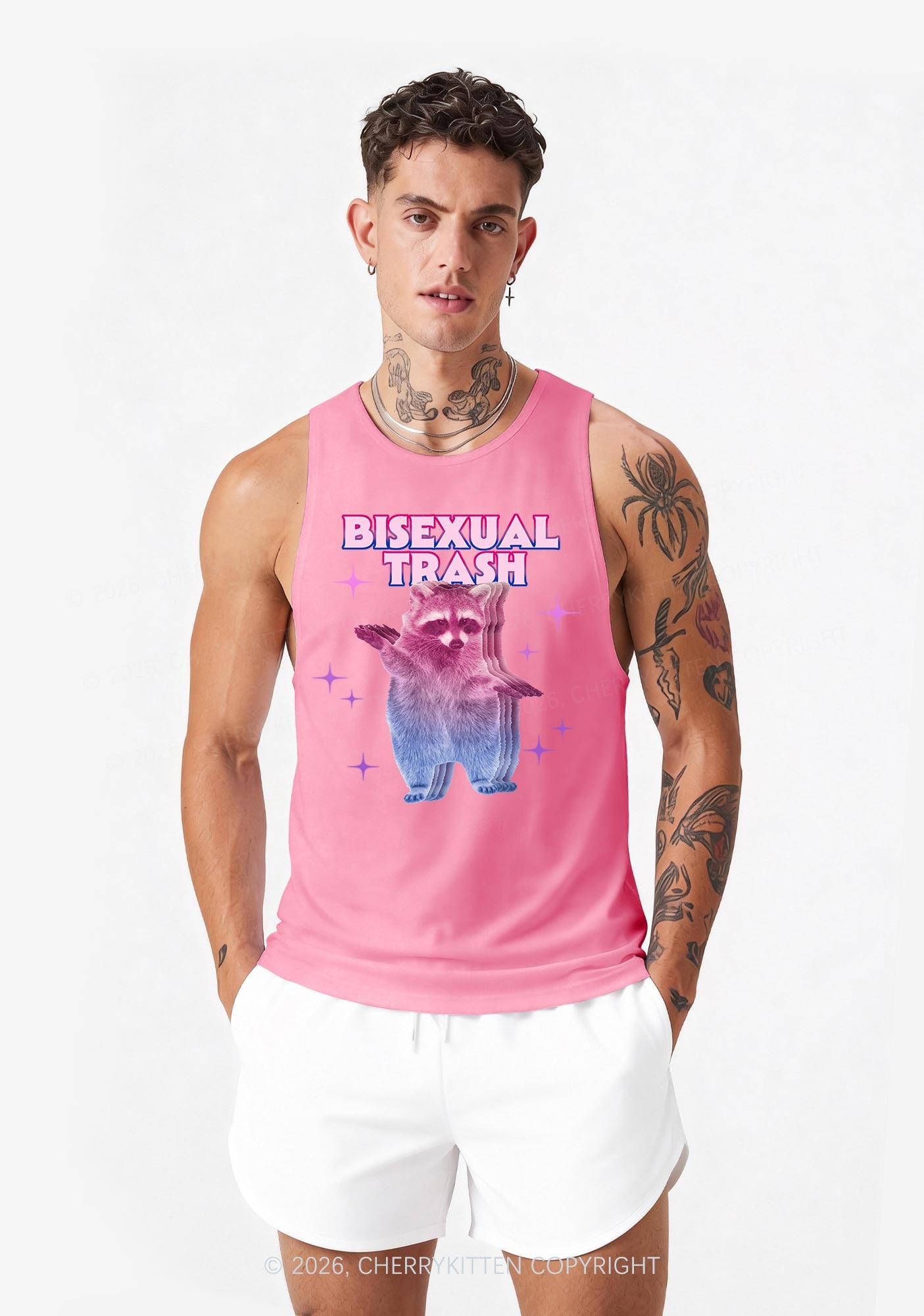 Bisexual Trash Raccoon Pride Y2K Men Racerback Tank Top Cherrykitten