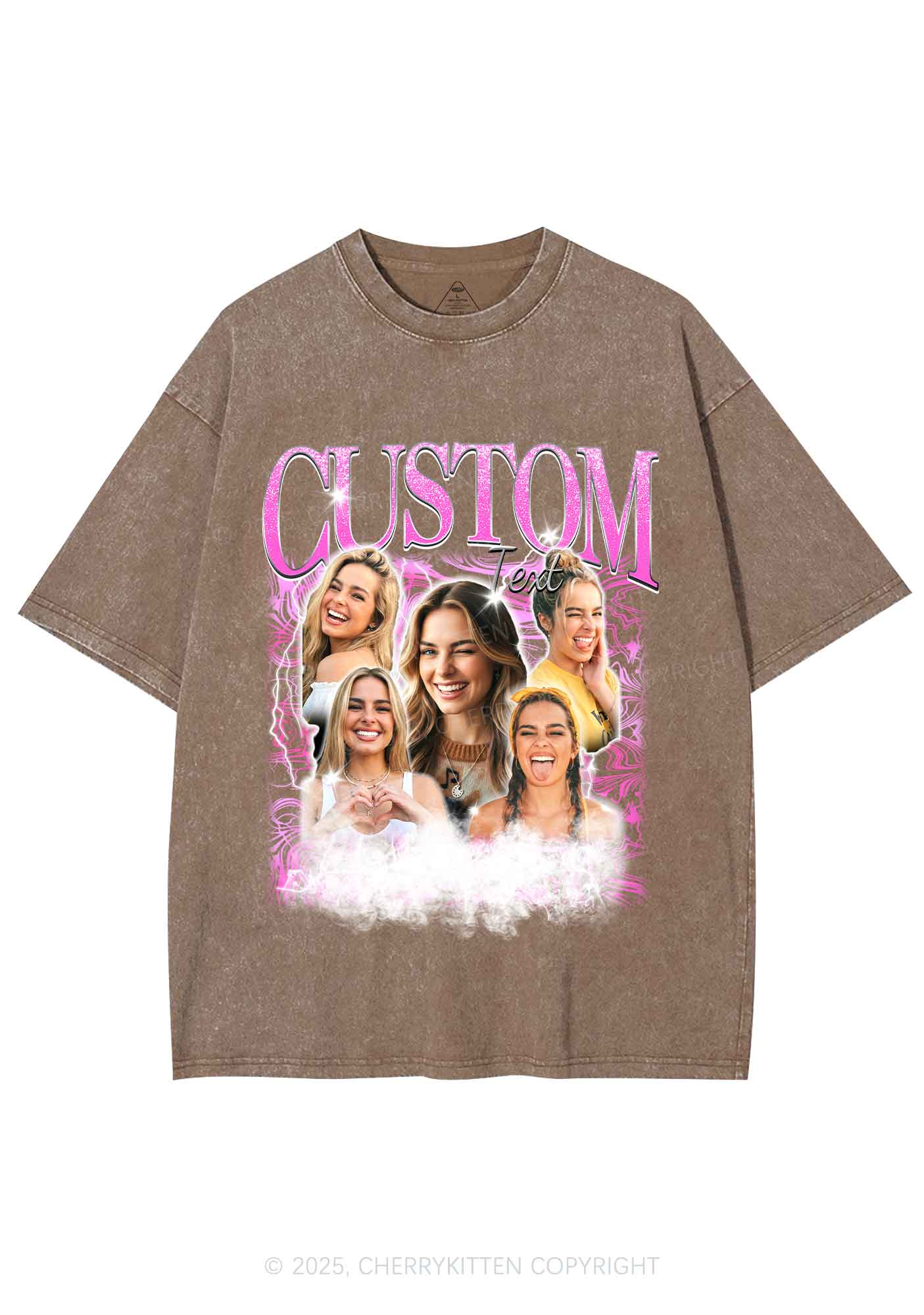 Custom Portrait Glitter Text Y2K Shirts Washed Tee Cherrykitten